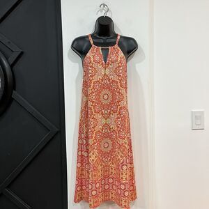 Haani Halter Boho Orange Pattern Dress Size Medium Summer Beach